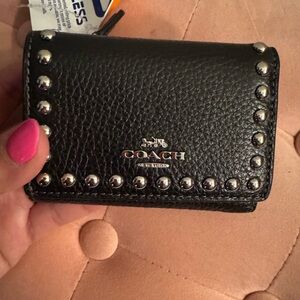 Coach Black Leather Wallet with Silver Studs